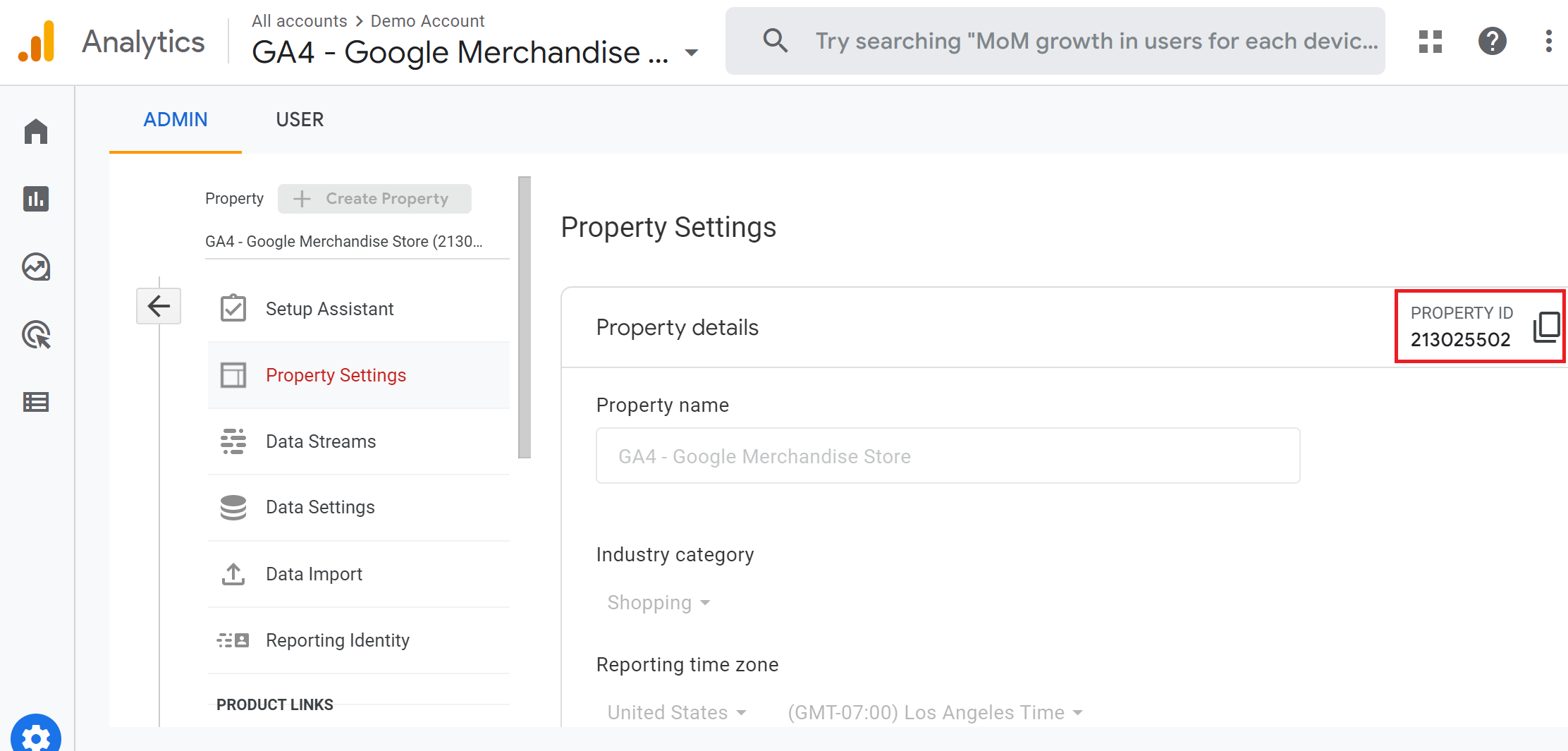 Google Analytics 4 property ID.