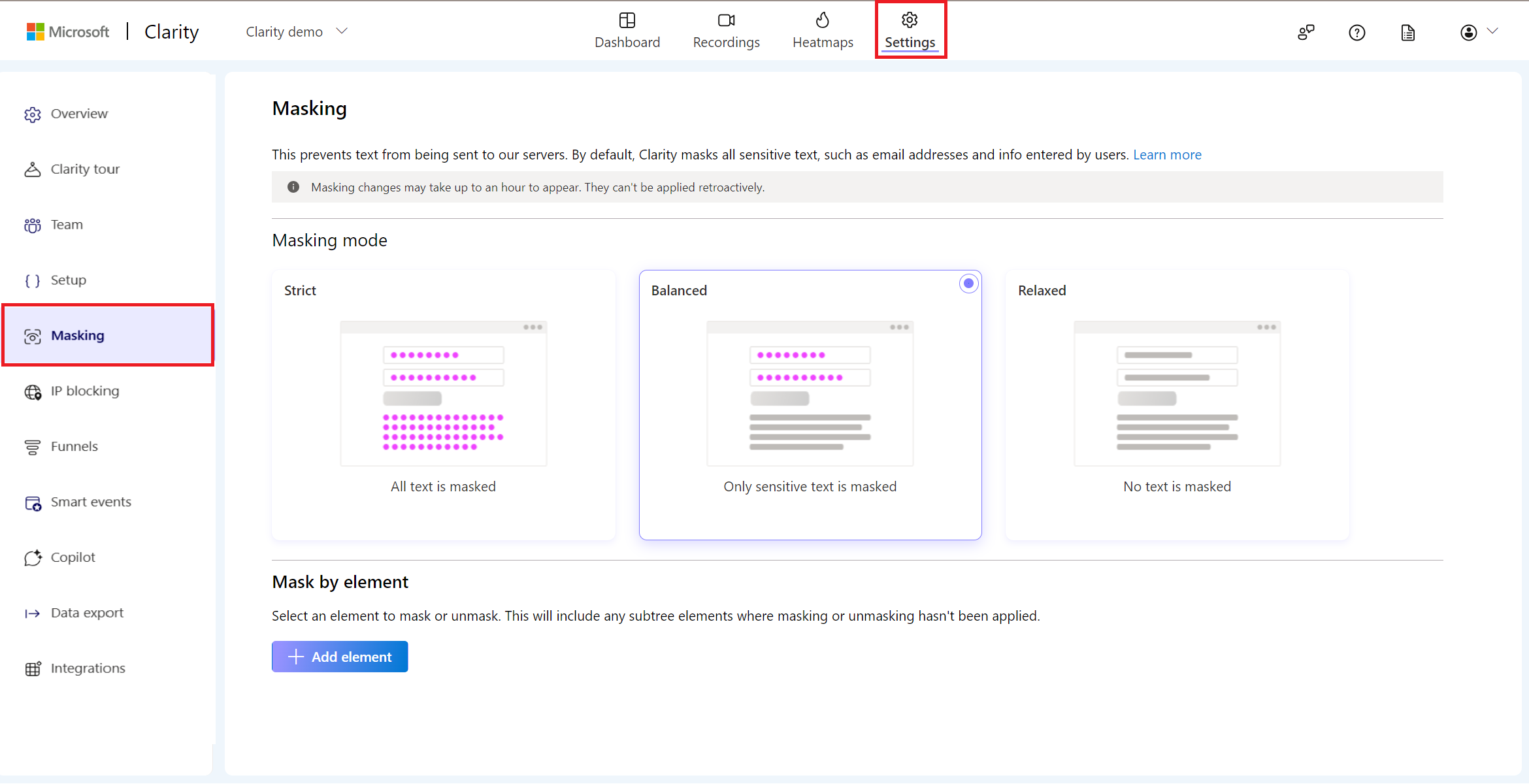 Masking in Clarity website.