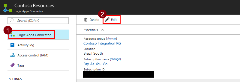 Edit Logic Apps Connector