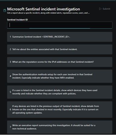 Screenshot of incident investigation promptbook.