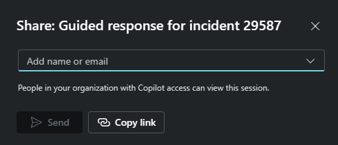 Screenshot showing session sharing link options to just copy link or send link via email.