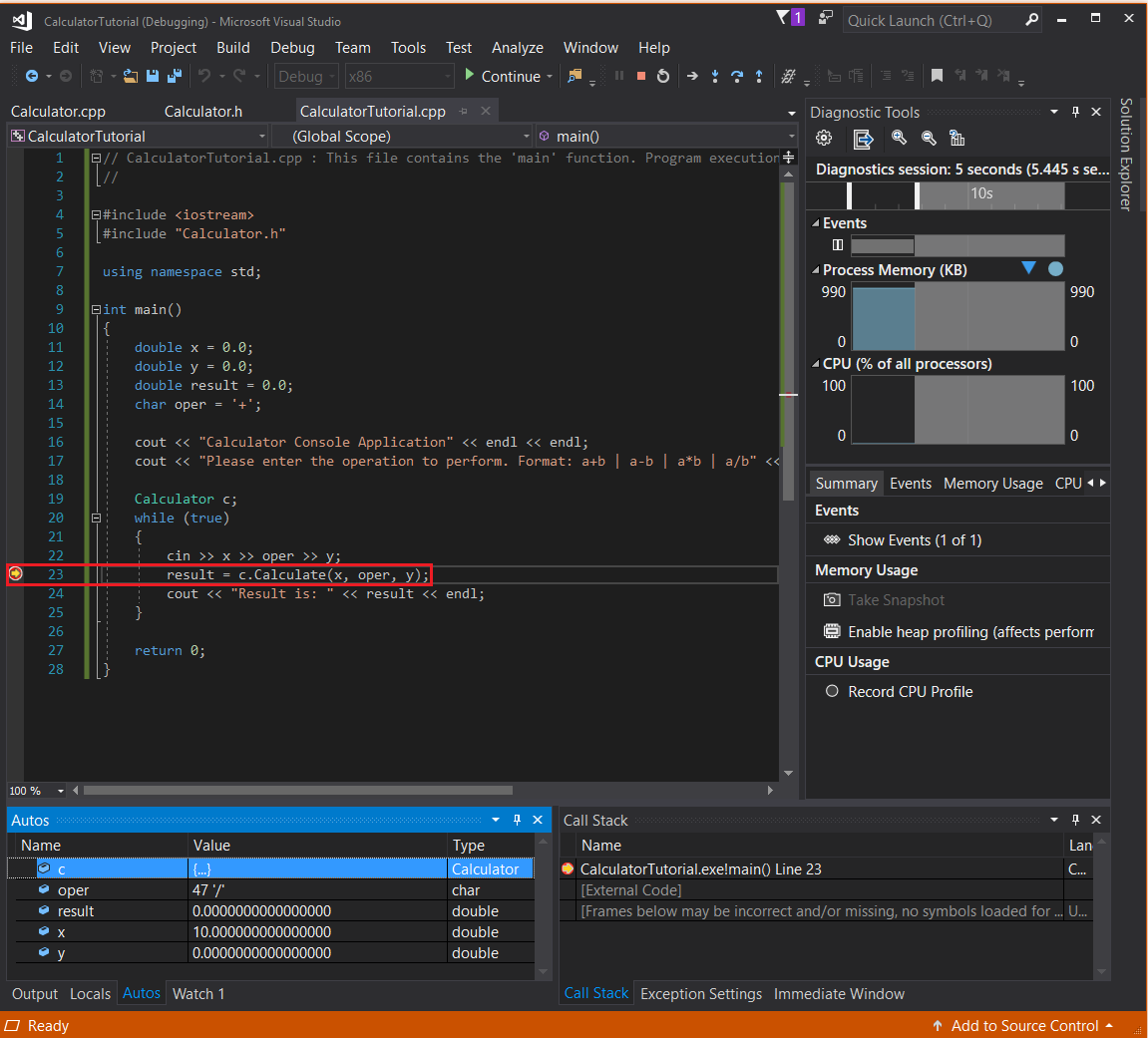 Video showing the program execution paused at the conditional breakpoint.