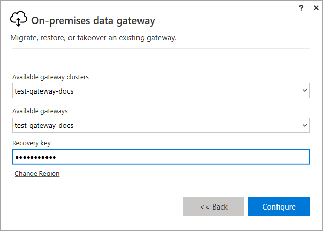 Konfiguration af migrering, gendannelse eller overtagelse af en gateway.