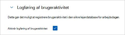 Skærmbillede af, hvordan logføring af brugeraktivitet tillades.