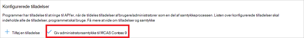 Skærmbillede af tildeling af administratortilladelser.