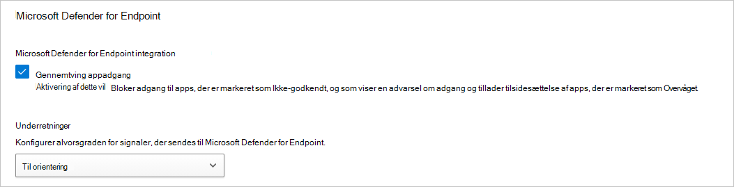 Skærmbillede af beskedindstillingerne for Defender for Endpoint.