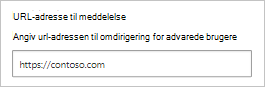 Skærmbillede, der viser, hvordan du konfigurerer URL-adressen til beskeder.