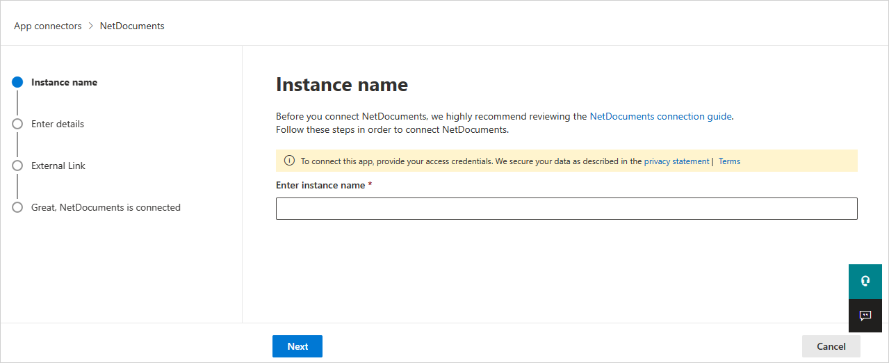 Opret forbindelse til NetDocuments.