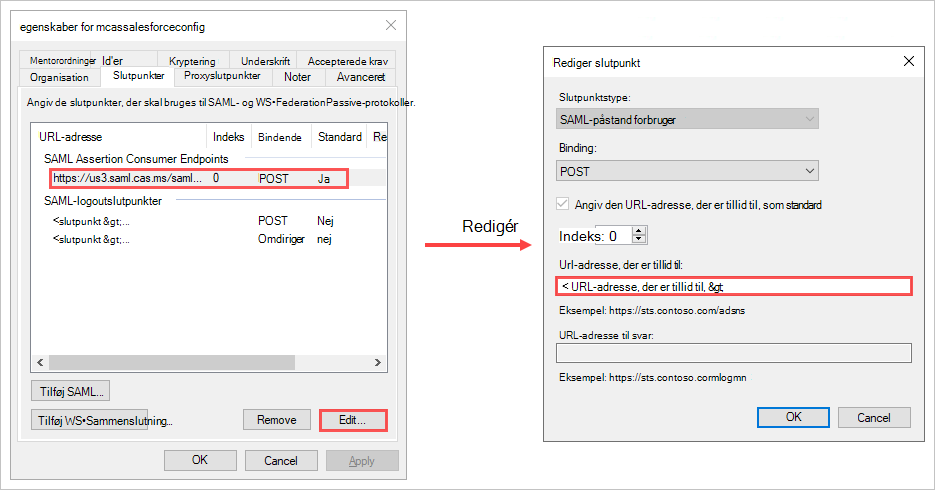 Opdater egenskaber for slutpunkter for afhængig tillid, der er tillid til. URL-adresse, der er tillid til.