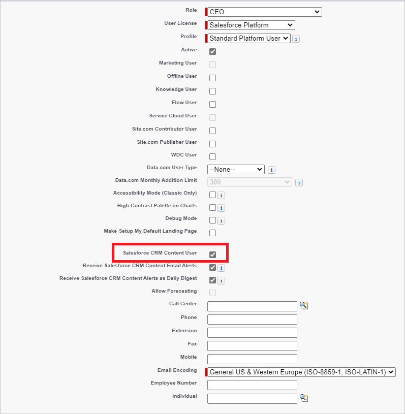 Salesforce CRM-indholdsbruger.