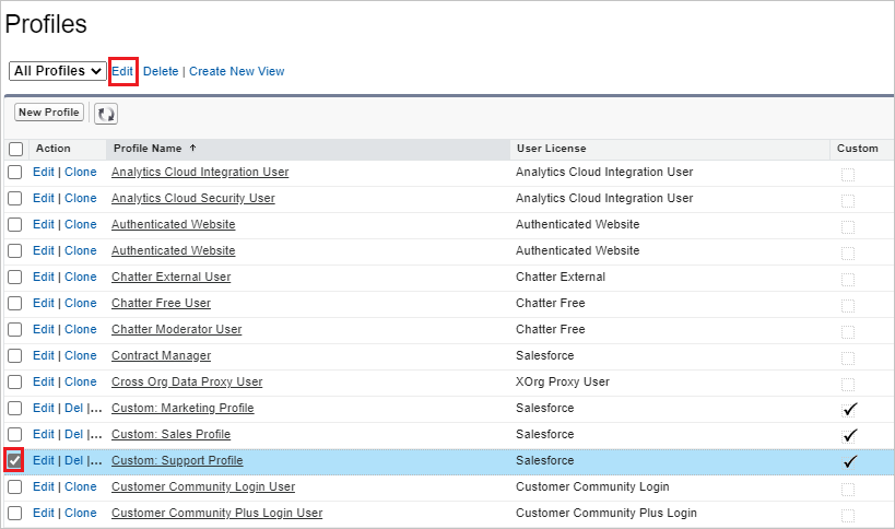 Salesforce-redigeringsprofil.