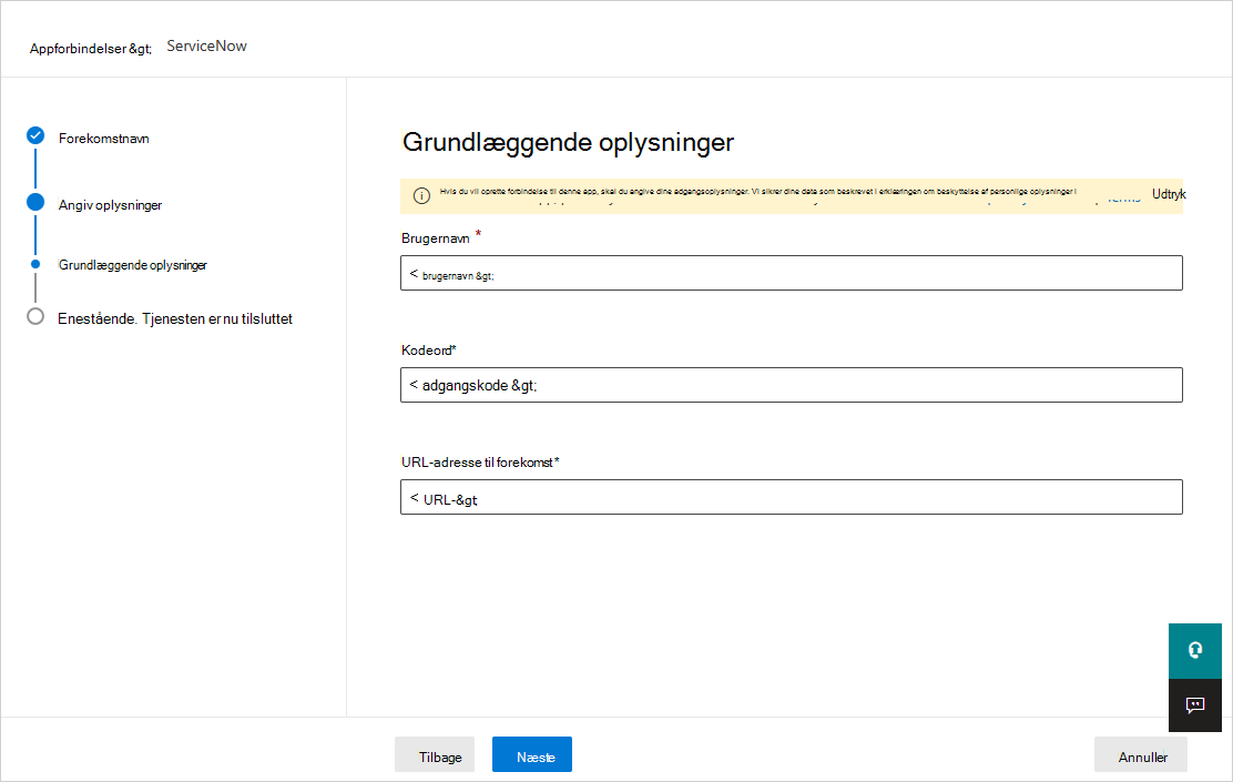 ServiceNow opdater adgangskode.