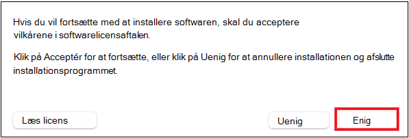 Skærmbillede, der viser accepten af aftalen.