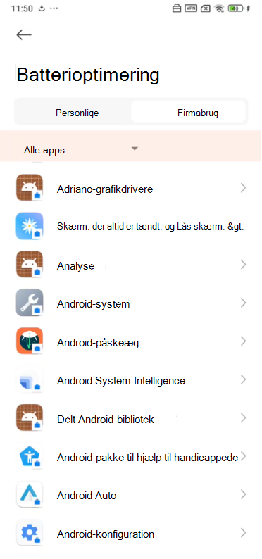 Billede af indstillingen Alle apps på rullelisten