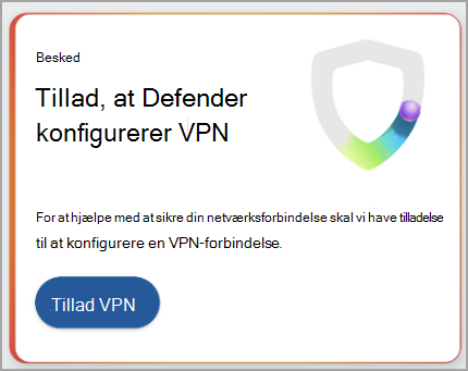 Skærmbillede, der viser en anbefaling om at konfigurere en VPN-forbindelse.