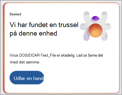 Skærmbillede, der viser en anbefaling om at reagere på en registreret trussel.