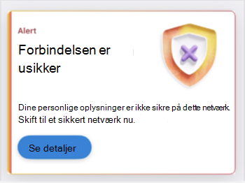 Skærmbillede af et kort, der angiver en usikker netværksforbindelse.