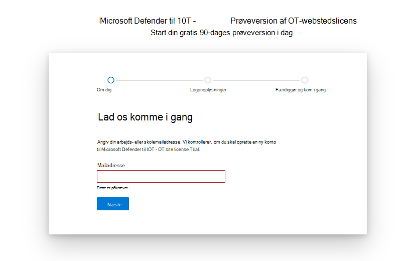 Skærmbillede, der viser, hvordan du kommer i gang og konfigurerer siden til Microsoft Defender til IoT-prøvelicens.