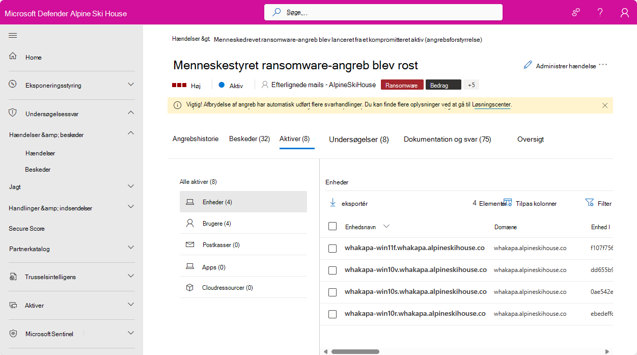 Skærmbillede af siden Brugere for en hændelse på Microsoft Defender-portalen.