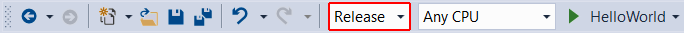 default Visual Studio toolbar with release highlighted