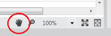 The pan button highlighted in the workflow designer.