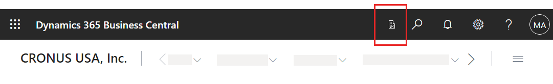 Viser ikonet for virksomhedsskifteren i overskriften for Business Central-klienten.