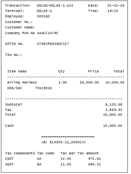 Scenario 3 receipt example.