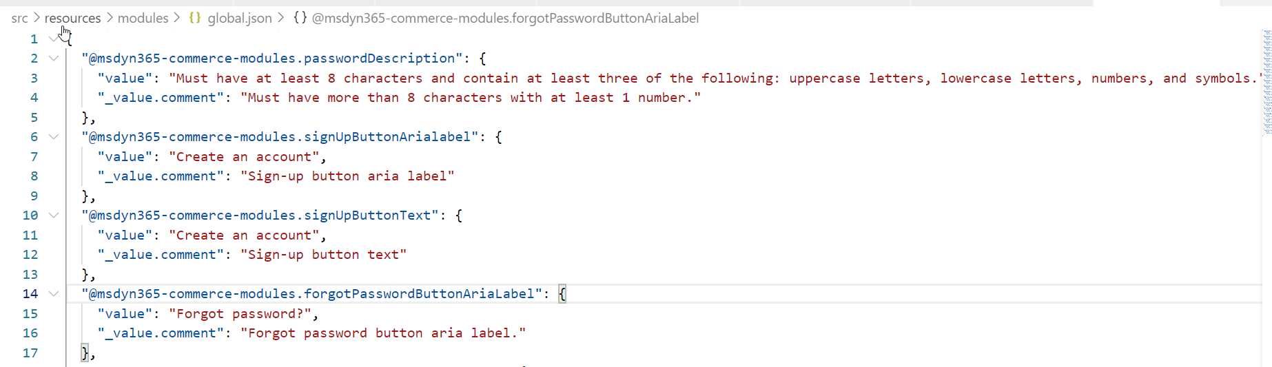 Linkteksten opdateret i logonmodulets global.json-fil.