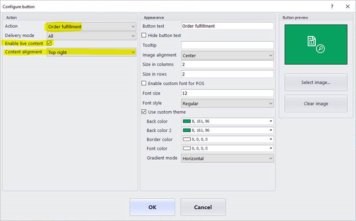 Indstillinger for dynamisk indhold i knapgitterdesigneren.