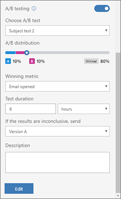 Indstillinger for A/B-test.