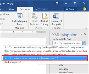 Vælg XML-skemaet for Dynamics 365.