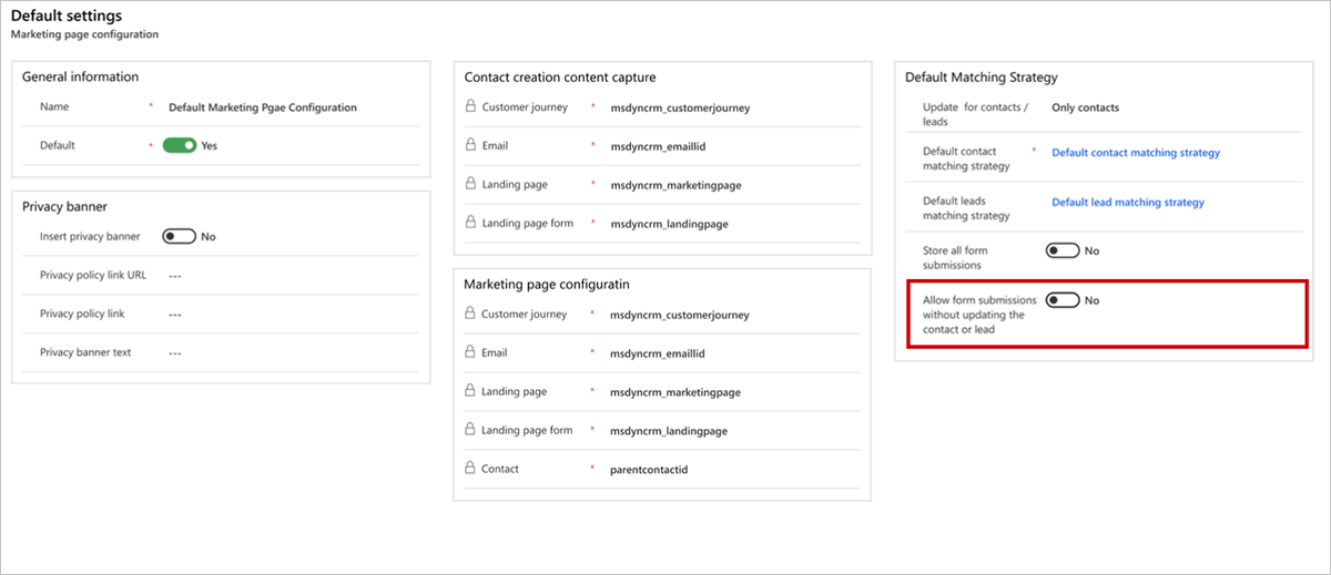 Aktiver tillad formularindsendelser uden opdatering af kontakt/kundeemne.