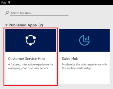 Vælge Kundeservicehub på en mobilenhed.