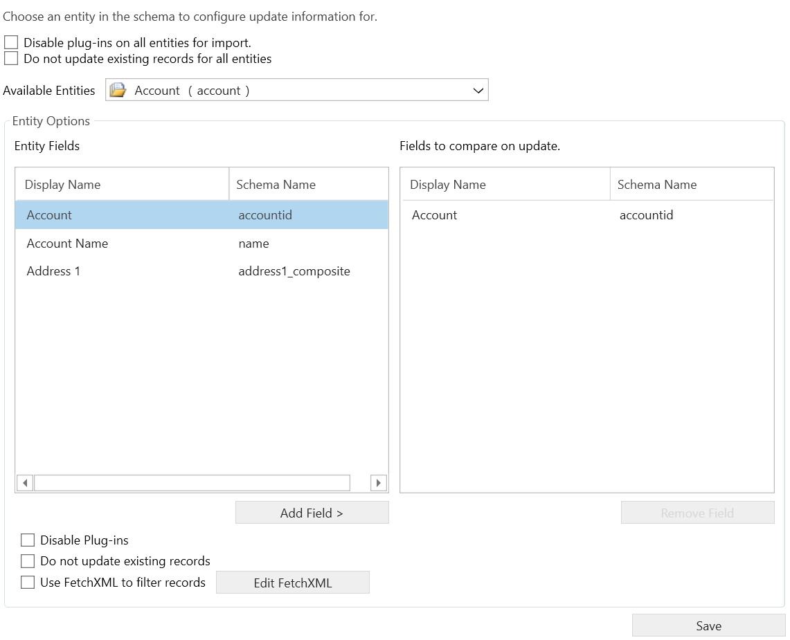 Eksempel på et objekt, der kan sammenlignes ved opdatering.