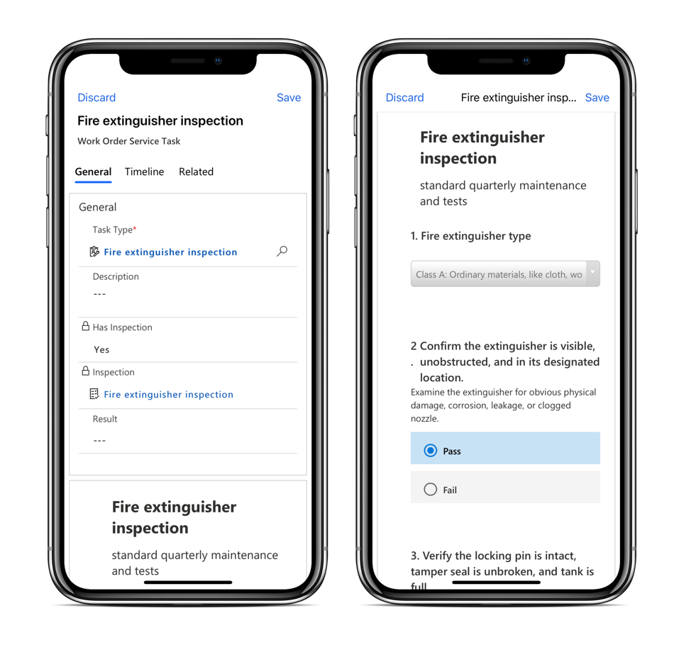 Skærmbillede af mobilapp, der viser en eksempelinspektion.