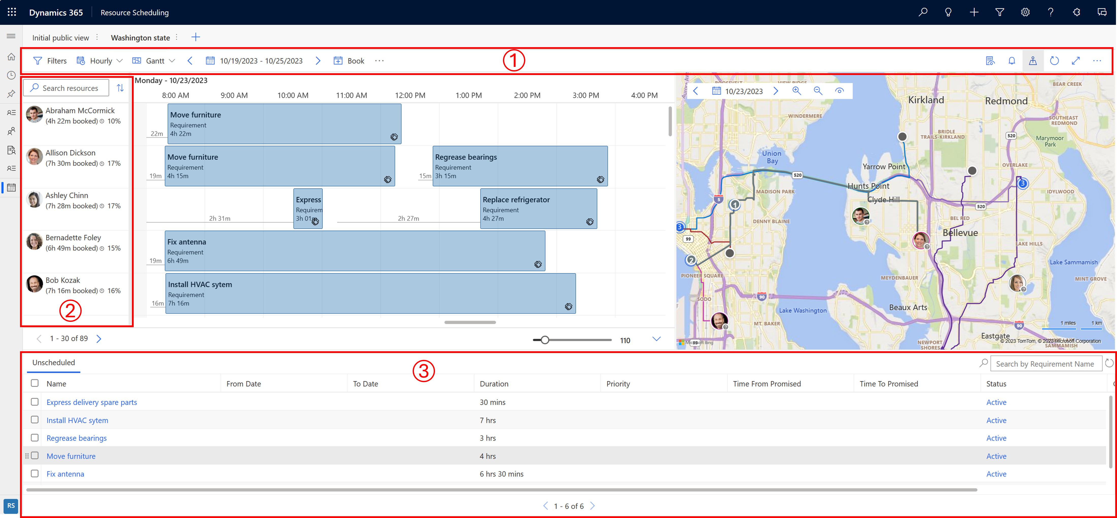 Skærmbillede af det nye planlægningsområde i Dynamics 365.