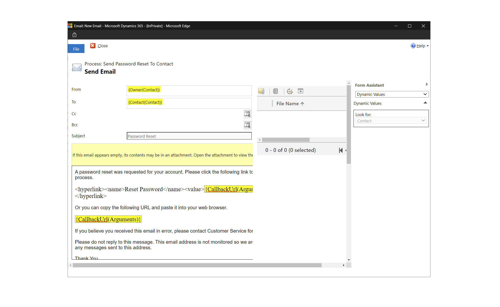 Redigeringssiden for field Service-processen, der viser processen 