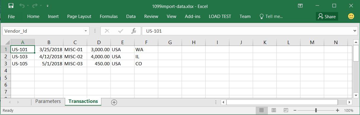 Excel-eksempelfil til import fra SharePoint.