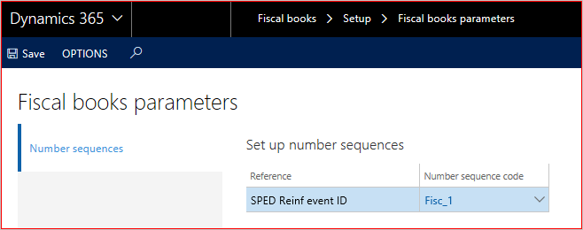 Number sequences tab on the Fiscal books parameters page.