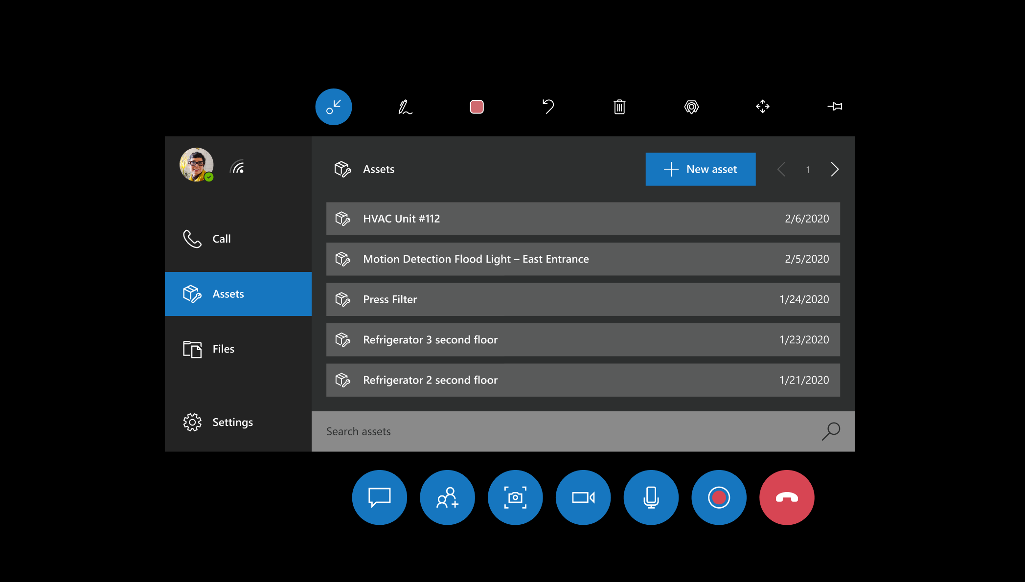 Screenshot of the Assets tab in Dynamics 365 Remote Assist.