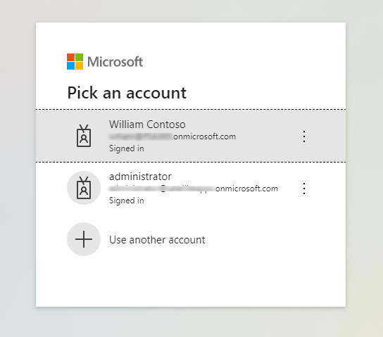 Skærmbillede af logonsiden Vælg en konto, der viser, at to brugere er logget på.