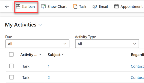 Vise aktiviteter i Kanban-visningen.