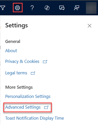 Screenshot of Advanced Settings link in the site map.