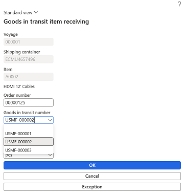 Modtage varer i transit med mobilappen