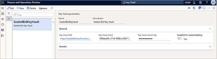 Siden Key Vault-parametre