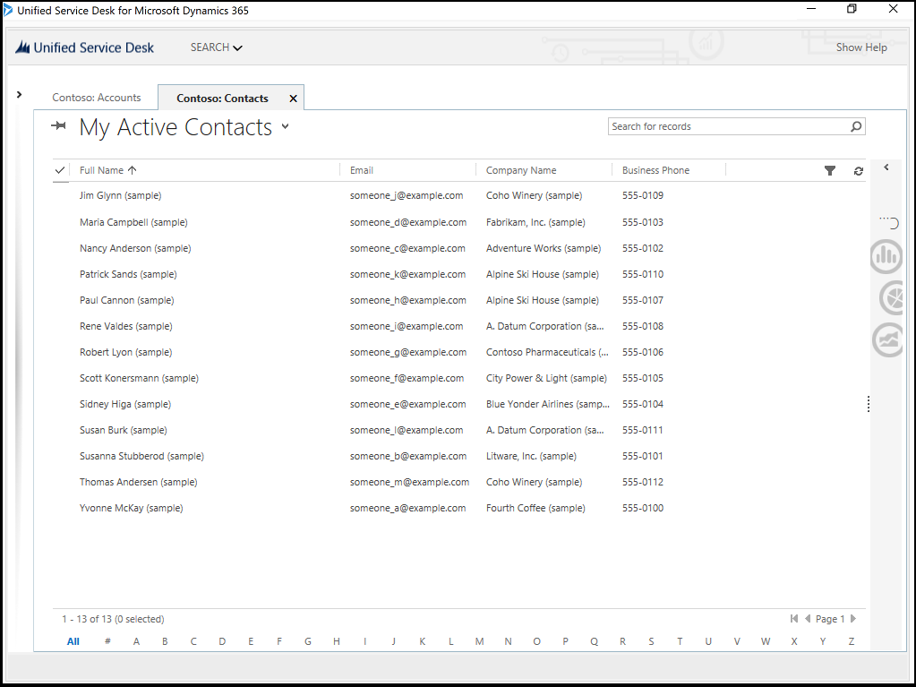Contact records displayed.