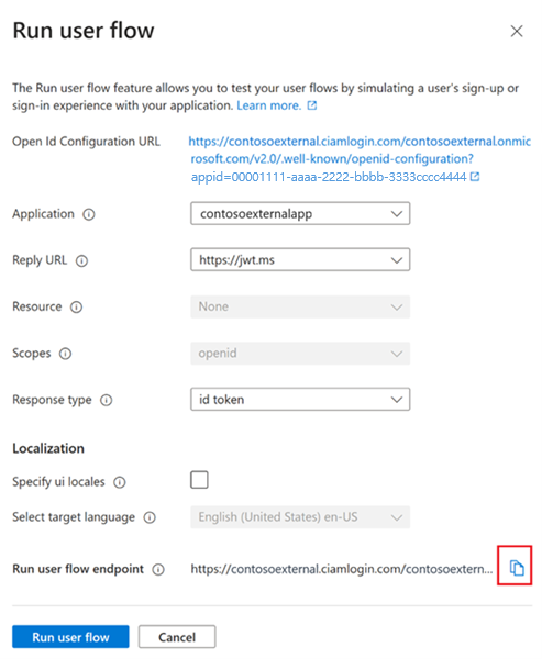 Screenshot showing the run user flow option.