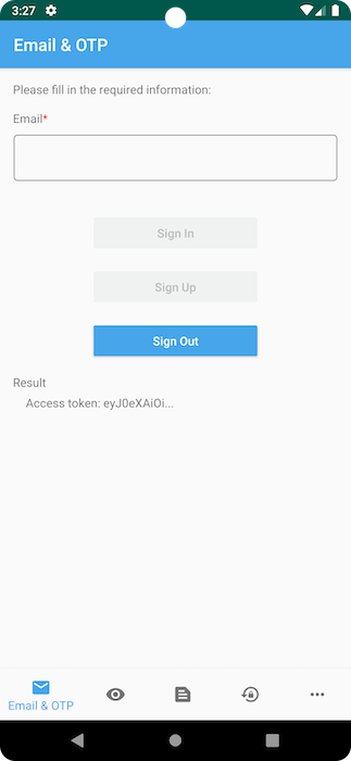 Screenshot showing sign-in successfully completed in the Android application.