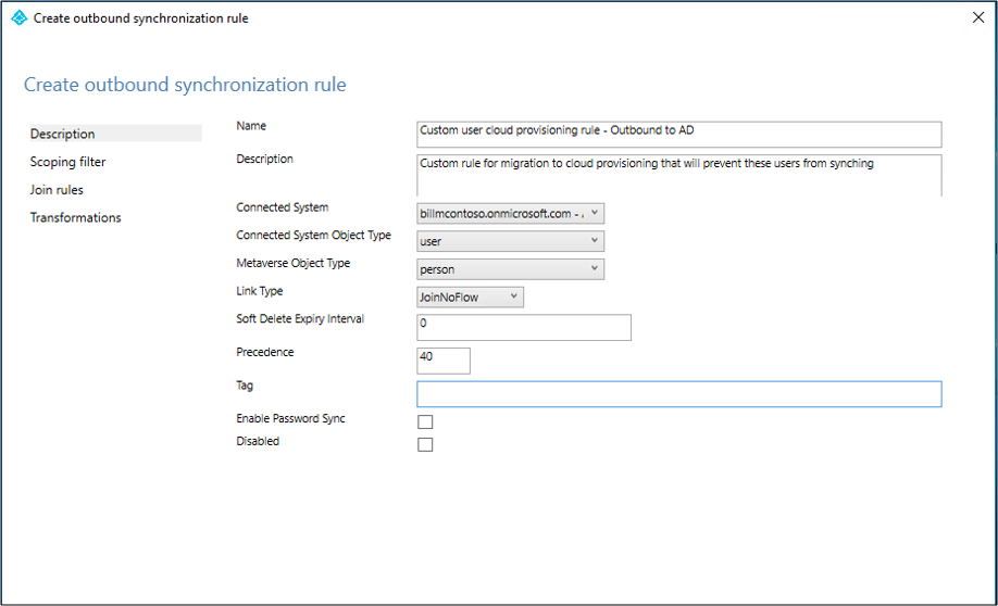 Screenshot that shows the sync rule description.