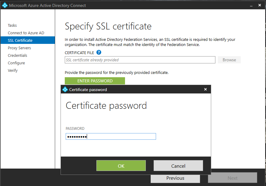 Certificate password